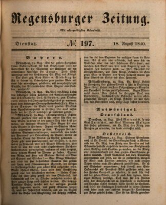 Regensburger Zeitung Dienstag 18. August 1840