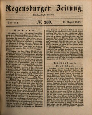 Regensburger Zeitung Freitag 21. August 1840