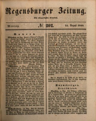 Regensburger Zeitung Montag 24. August 1840