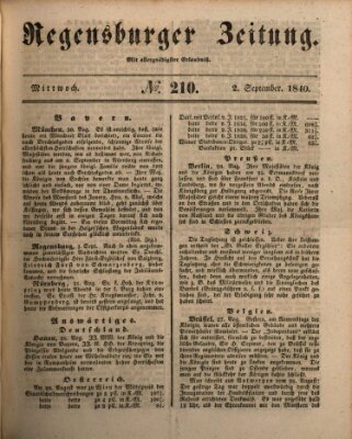 Regensburger Zeitung Mittwoch 2. September 1840