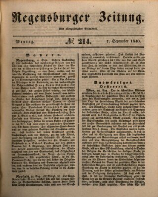 Regensburger Zeitung Montag 7. September 1840