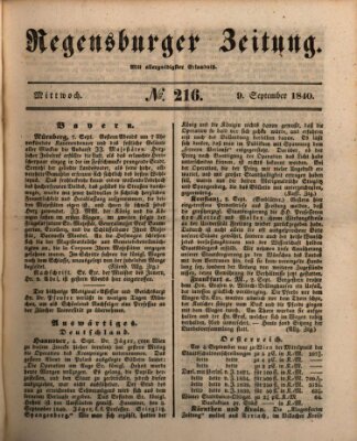 Regensburger Zeitung Mittwoch 9. September 1840