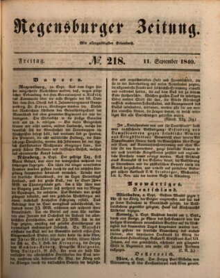 Regensburger Zeitung Freitag 11. September 1840