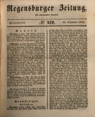 Regensburger Zeitung Samstag 12. September 1840