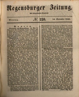 Regensburger Zeitung Montag 14. September 1840