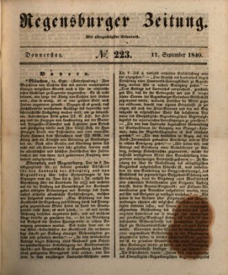 Regensburger Zeitung Donnerstag 17. September 1840