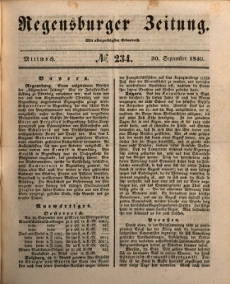 Regensburger Zeitung Mittwoch 30. September 1840