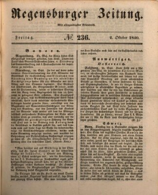 Regensburger Zeitung Freitag 2. Oktober 1840