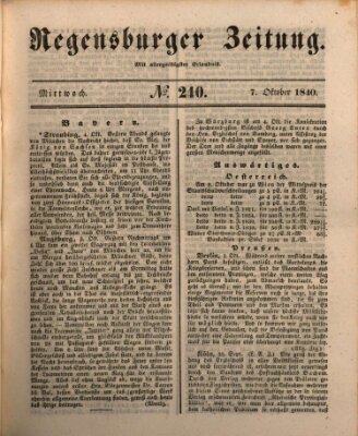 Regensburger Zeitung Mittwoch 7. Oktober 1840