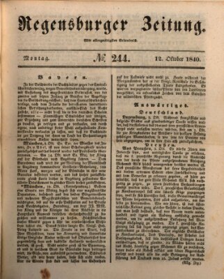 Regensburger Zeitung Montag 12. Oktober 1840