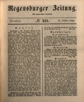 Regensburger Zeitung Dienstag 13. Oktober 1840