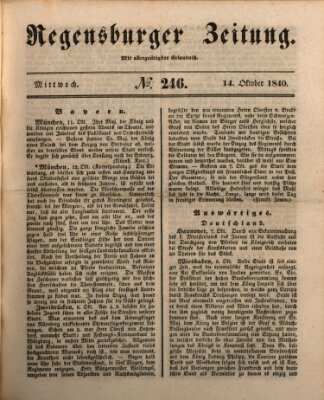 Regensburger Zeitung Mittwoch 14. Oktober 1840