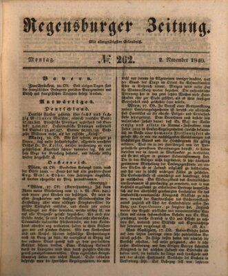 Regensburger Zeitung Montag 2. November 1840