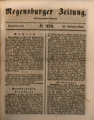 Regensburger Zeitung Samstag 21. November 1840