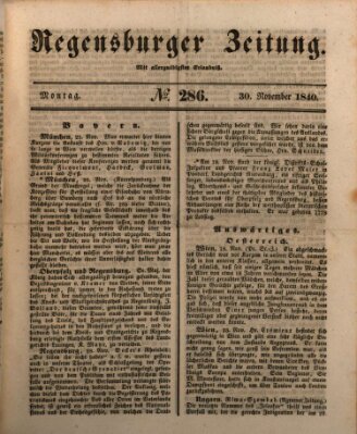 Regensburger Zeitung Montag 30. November 1840