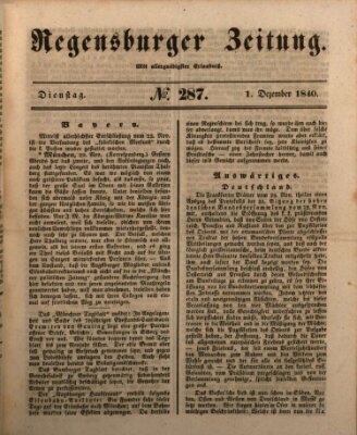 Regensburger Zeitung Dienstag 1. Dezember 1840