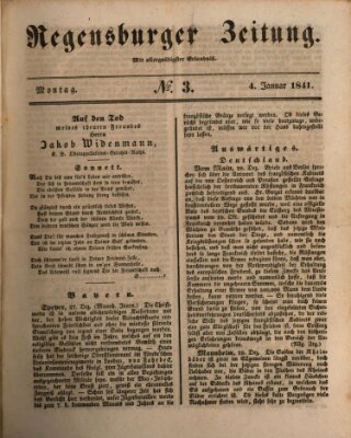 Regensburger Zeitung Montag 4. Januar 1841