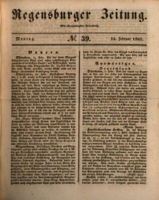 Regensburger Zeitung Montag 15. Februar 1841