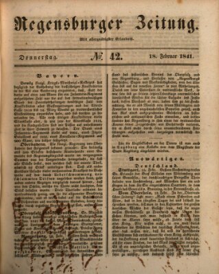 Regensburger Zeitung Donnerstag 18. Februar 1841