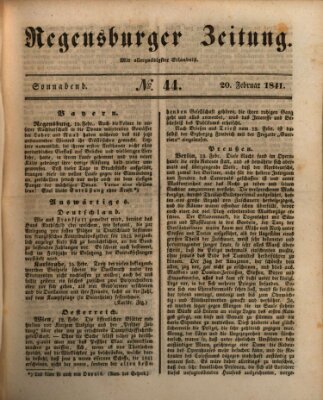 Regensburger Zeitung Samstag 20. Februar 1841