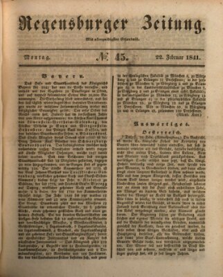 Regensburger Zeitung Montag 22. Februar 1841