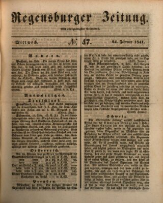 Regensburger Zeitung Mittwoch 24. Februar 1841