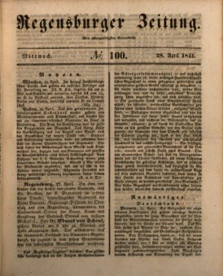 Regensburger Zeitung Mittwoch 28. April 1841