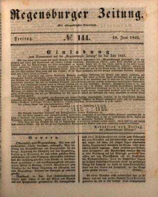 Regensburger Zeitung Freitag 18. Juni 1841