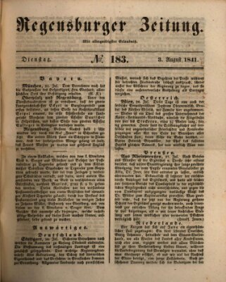 Regensburger Zeitung Dienstag 3. August 1841