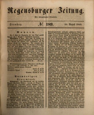 Regensburger Zeitung Dienstag 10. August 1841