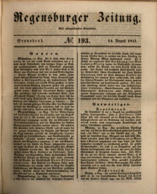 Regensburger Zeitung Samstag 14. August 1841