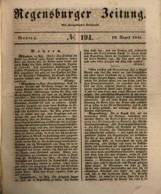 Regensburger Zeitung Montag 16. August 1841