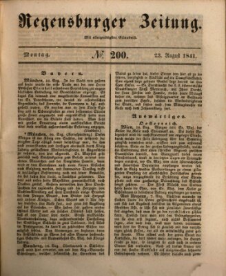 Regensburger Zeitung Montag 23. August 1841