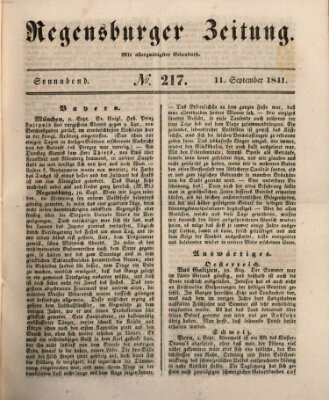 Regensburger Zeitung Samstag 11. September 1841