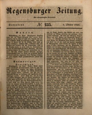 Regensburger Zeitung Samstag 2. Oktober 1841