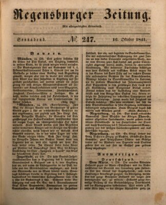 Regensburger Zeitung Samstag 16. Oktober 1841