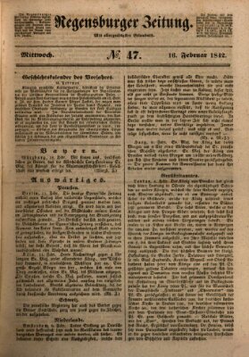 Regensburger Zeitung Mittwoch 16. Februar 1842