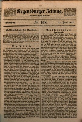 Regensburger Zeitung Dienstag 21. Juni 1842