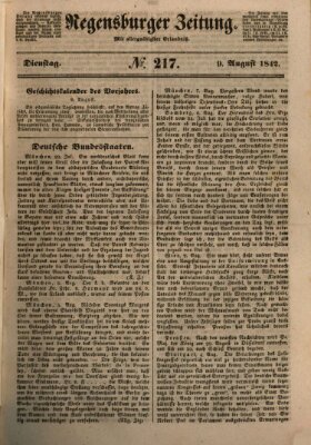 Regensburger Zeitung Dienstag 9. August 1842