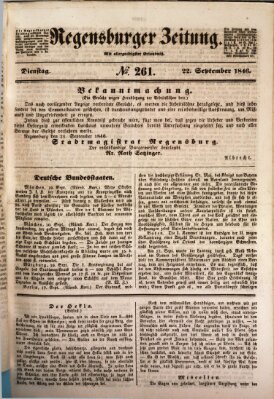 Regensburger Zeitung Dienstag 22. September 1846