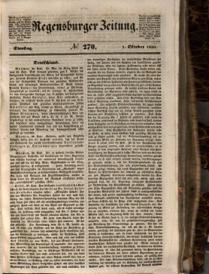 Regensburger Zeitung Dienstag 1. Oktober 1850