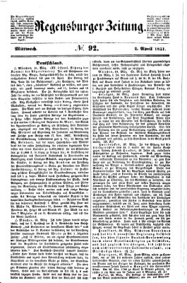 Regensburger Zeitung Mittwoch 2. April 1851