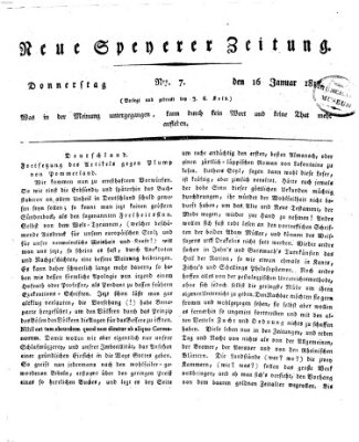 Neue Speyerer Zeitung Donnerstag 16. Januar 1817