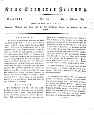 Neue Speyerer Zeitung Samstag 1. Februar 1817