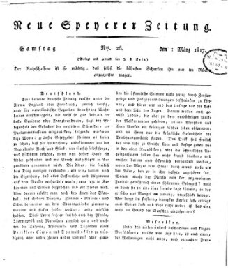 Neue Speyerer Zeitung Samstag 1. März 1817