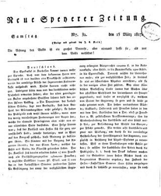 Neue Speyerer Zeitung Samstag 15. März 1817