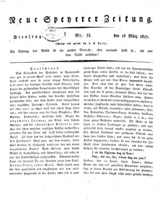 Neue Speyerer Zeitung Dienstag 18. März 1817