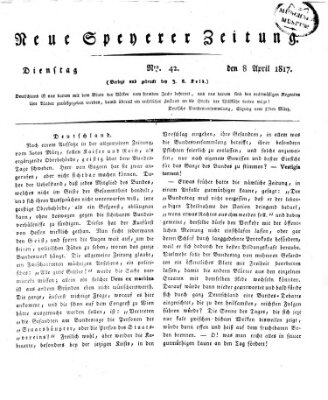 Neue Speyerer Zeitung Dienstag 8. April 1817