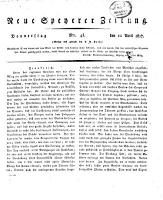 Neue Speyerer Zeitung Donnerstag 10. April 1817