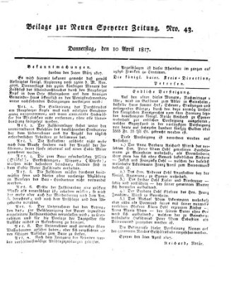 Neue Speyerer Zeitung Donnerstag 10. April 1817